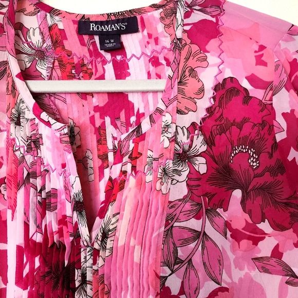 Roaman's Floral Blouse Shirt Top Sz 16 - Picture 4 of 8